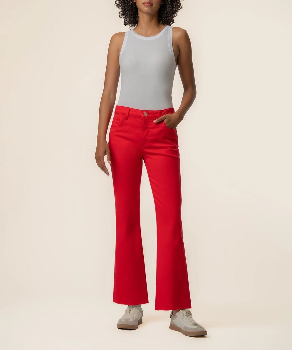 Kut from the Kloth Women's 4 Red Kelsey High Rise Fab Ab Ankle Flare Jeans F12-2